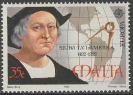 Malta 1992 Mi 886 ** Columbus + Map Of Americas / Christoph Kolumbus (1451-1506) Seefahrer; Landkarte - Europa Cept - 1992