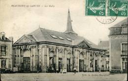 72-SARTHE- BEAUMONT SUR SARTHE   LES HALLES    ÉCRITE  ‹(•¿• )› - Beaumont Sur Sarthe