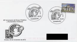 SPAIN. POSTMARK 60th ANNIV. PHILATELIC AND NUMISMATIC SOCIETY OF OVIEDO. 2012 - Macchine Per Obliterare (EMA)