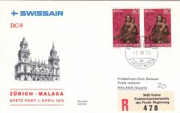 Zurich Malaga 1978 - Swissair DC-9 - 1er Vol Erstflug First Flight - Espagne Spanien Espana - First Flight Covers