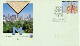 AUSTRALIE 1992. Entier Postal Avec Oblitération 1er Jour De 1992.  Armoiries De Melbourne. - Omslagen
