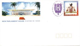 AUSTRALIE Entier Postal Avec Oblitération 1er Jour De 1994. Armoiries De Darwin/Kangourous/Parlement. - Omslagen