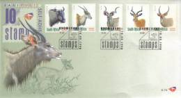 South Africa - 1998 Redrawn 6th Definitive Antelopes Adhesives FDC # SG 1075-1079 , Mi 1150BA-1154BA - Animalez De Caza