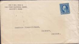 United States THE FIRST NATIONAL BANK, BOSTON (MA.) 1920 Cover Brief RANDERS Denmark 5 C George Washington Uncancelled - Lettres & Documents