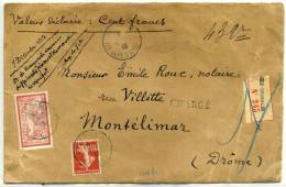 FRANCE - MERSON - N° 119 + 138 SUR  LETTRE CHARGÉ DE NICE LE 4/12/1913, POUR MONTELIMAR - TB - 1900-27 Merson