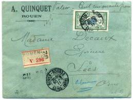 FRANCE - MERSON - N° 143 SUR  LETTRE CHARGÉ DE ROUEN LE 30/3/1911, POUR ALENCON - TB - 1900-27 Merson