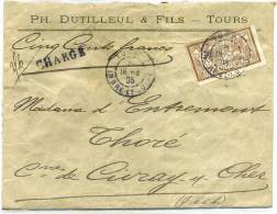 FRANCE - MERSON - N° 120 SUR  LETTRE CHARGÉ DE TOURS LE 18/3/1905, POUR CIVRAY/CHER - TB - 1900-27 Merson