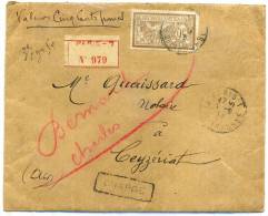 FRANCE - MERSON - N° 120 SUR  LETTRE CHARGÉ DE PARIS LE 1/9/1913, POUR CEYZERIAT - TB - 1900-27 Merson