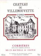 ETIQUETTE DE VIN CORBIERES - Château De Villenouvette 1989 - Languedoc-Roussillon