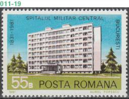 ROMANIA, 1981, Bucharest Central Military Hospital, Health, Modern Architecture, MNH (**), Sc/Mi 3026 / 3818 - Neufs