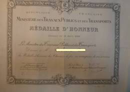 Ministère Des Travaux Publics Et Des Transports Médaille D'Honneur 1947 Chemins De Fer Trains - Diploma & School Reports