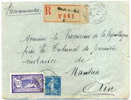 FRANCE - MERSON - N° 144 + 140 SUR LR DE PARIS LE 6/5/1924, POUR NANTUA - TB - 1900-27 Merson