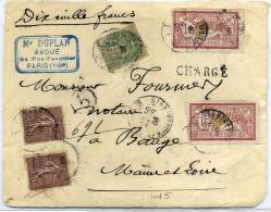 FRANCE - MERSON - N° 121 (2) + 111 + 131 (2) SUR DEVANT LETTRE CHARGÉ DE PARIS LE 24/8/1906, POUR BAUGÉ - B - 1900-27 Merson