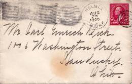 B01-377 Enveloppe US Postage Cachetée à La Cire - Envoi De Holmes 29-08-1900 N. DAK. - Reçue Le 31-08-1900 Sandusky Ohio - Lettres & Documents