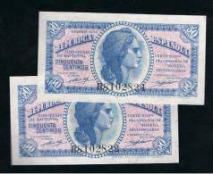 BILLETE ESPAÑA -  50 Centimos 1937  PAREJA  SC - Sonstige & Ohne Zuordnung