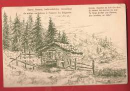 YENT-04 Entremont,Bourg St Pierre, Dessin Vieux Mazot Dans Le Valsorey Route Orsières - Grand St-Bernard. Cachet 1919 - Orsières