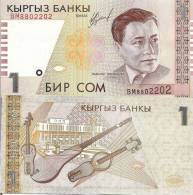 Kyrgyzstan P15, 1 Som, Musician A. Maldybayev / Stringed Instrument -colorful ! - Zonder Classificatie