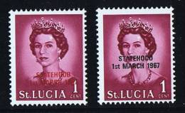 ST LUCIA Statehood Red & Back Overprints On 1 Cent Definitive  Noted But Not Numbered In Scott & Gibbons  MNH - Ste Lucie (...-1978)