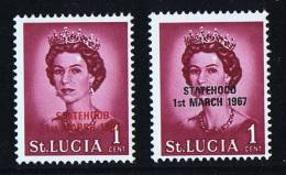 ST LUCIA Statehood Red & Back Overprints On 1 Cent Definitive  Noted But Not Numbered In Scott & Gibbons  MNH - St.Lucia (...-1978)