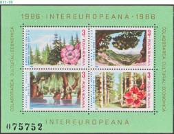 ROMANIA, 1986, Inter-European,  Fauna & Flora, 2 Sheets, 4 Stamps/sheet, MNH (**), Sc/Mi 3343-44 / Bl-223-24 - Unused Stamps