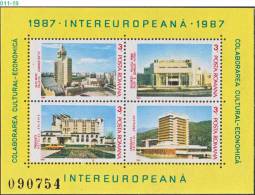 ROMANIA, 1987,  Inter-European, Modern Architecture, 2 Sheets, 4 Stamps/sheet, MNH (**), Sc/Mi 3434-35 / Bl-231-32 - Unused Stamps