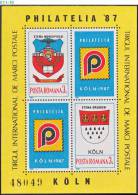 ROMANIA, 1987, PHILATELIA ´87, Cologne, Stamp Exhibition, Sheet Of 2 Stamps+2 Labels, MNH (**), Sc/Mi 3467 / BL-237 - Unused Stamps