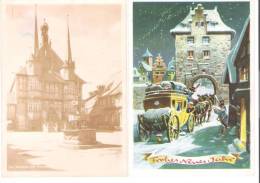 Deutschland - 2 Karten - Wernigerode - Foto Marktplatz 1945 Und Karte Frohes Neues Jahr 1948 - Wernigerode