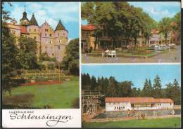 AK Schleusingen, Schloß Bertholdsburg, Markt, Schwimmbad, Gel, 1976 - Schleusingen