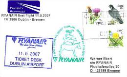 Erstflugpost - Ryanair - Dublin - Bremen - 11.05.2007 - Nebenstempel Mit Märchenmotiv - Tiere [dx68g] - Ezels