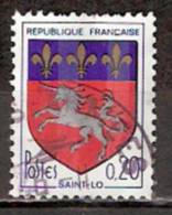 Timbre France Y&T N°1510c (02) Obl - Blason De Saint-Lô (3 Bandes De Phosphore)- 20 C.  Multicolore. Cote 0.15 € - 1941-66 Armoiries Et Blasons
