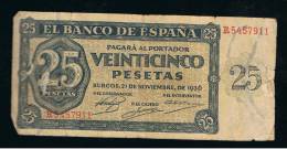 BILLETE ESPAÑA - 25 Pesetas 1936 - Altri & Non Classificati