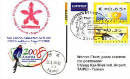 Sonderflugpost - China Airlines - Frankfurt - Taipei - 07.03.2008 - Airbus A340 Briefmarkenschau Taipei 08 [dx98a] - Poste Aérienne