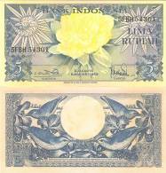 Indonesia P65, 1959, 5 Rupiah, Flower / Sunbird, 1959 VIVID! - Indonesien