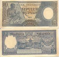 Indonesia P89, 10 Rupiah, 1963, Woodcarver, Hut, Shrine / Mythical Figure - Indonésie
