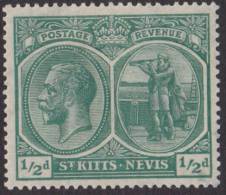 ST KITTS-NEVIS 1920 1/2d KGV SG 24 HM XZ566 - St.Christopher-Nevis-Anguilla (...-1980)