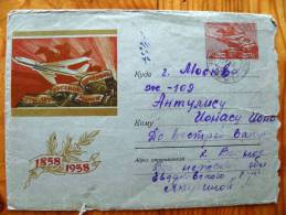 Cover Sent In Russia, USSR 1958 Year, 100 Years Of Russian Post Stamp. Plane Avion, 1858 1958, From Vodnoye - Storia Postale