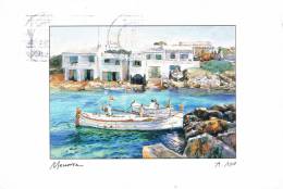 MENORCA - Barques De Pêche Devant Des Maisons Blanches - Dessin Ou Aquarelle - 2 Scans - Menorca