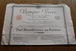 5 Mars 1924 Banques Privé Industriel, Commerciale, Coloniale, Lyon-Marseille Action Part Bénéficiaire Au Porteur TITRE - Banco & Caja De Ahorros