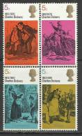 GRANDE BRETAGNE , 5 P , Bloc De 4 Timbres , Centenaire De La Mort De Charles Dickens , 1970 , N° YT 591 à 594 - Unused Stamps