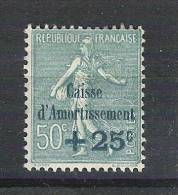 France 1927, Caisse D'Amortissement , Yvert N° 247: + 25 C Sur 50 C Semeuse Vert Bleu, Neuf *, TB, Cote 9 Euros - 1927-31 Cassa Di Ammortamento