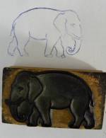 Ancien Tampon Scolaire Bois ELEPHANT - Animal Ecole Rubber Stamp - Scrapbooking