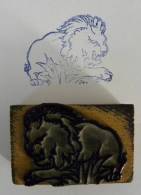 Ancien Tampon Scolaire Bois LION - Animal Ecole Fauve Rubber Stamp - Scrapbooking