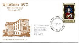 NORFOLK. N°129 Sur Enveloppe 1er Jour (FDC) De 1972. Noël/Vitrail. - Vetri & Vetrate