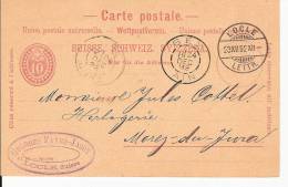 SUISSE - LOCLE - Entier Postal - Fabfre Jacot  -   Fabrique  - Bel état - 1892 - - Briefe U. Dokumente