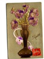 Fantaisie -  Amitié -  Fleurs Pensées Dans Un Vase -  Carte En Relief - Velours  - Réf : DDCF11 - Sonstige & Ohne Zuordnung