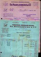 BRUXELLES (1938) Papeteries Générales Belges Ed. Haseldonckx & Cie : Lot De 2 Factures + Carte Récepissé  (avec Timbres - 1900 – 1949