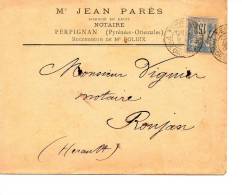1 Enveloppes Entière :  Jean Parès, Notaire à Perpignan 1899 - Non Classés