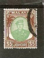 MALAYA -  JOHORE 1949 $5 TOP VALUE OF THE SET SG 147 FINE USED Cat £17 - Johore