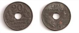 20 Centimes - Etat Français - Zinc - ETAT TTB - 1942 - G 321 - F 153-4 - 20 Centimes