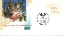 AUSTRALIA FDC POSSUM ANIMAL FRAMA 1 STAMP OF $0.37 POSTCODE:5000 SOUTH AUS DATED 28-09-1988 CTO SG? READ DESCRIPTION !! - Machine Labels [ATM]